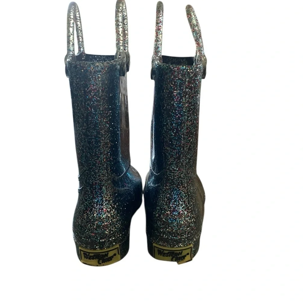 Western Chief black rainbow KIDS GLITTER RAIN BOOTS Winter Rubber Outdoor shoes